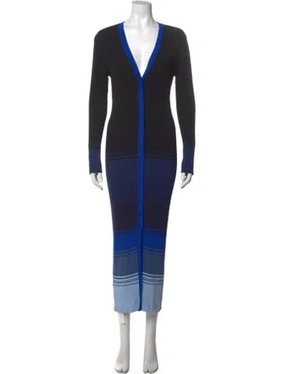 Pre-owned Staud Striped Long Dress In Blue