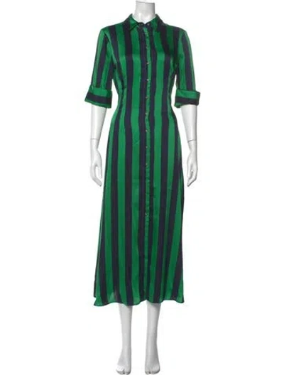 Pre-owned Staud Striped Long Dress In Blue/green