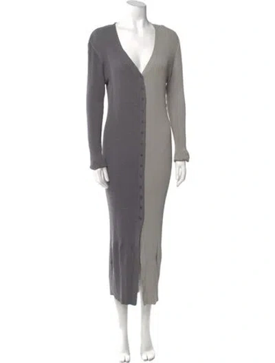 Pre-owned Staud Striped Long Dress In Gray