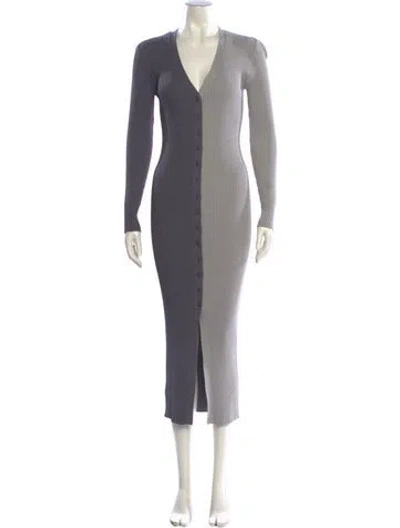 Pre-owned Staud Striped Long Dress In Gray