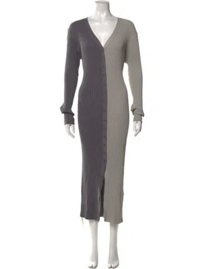 Pre-owned Staud Striped Long Dress In Gray