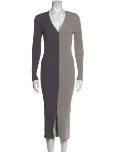 Pre-owned Staud Striped Long Dress In Gray