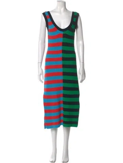 Pre-owned Staud Striped Long Dress In Green