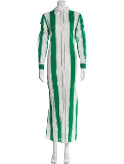 Pre-owned Staud Striped Long Dress In Green