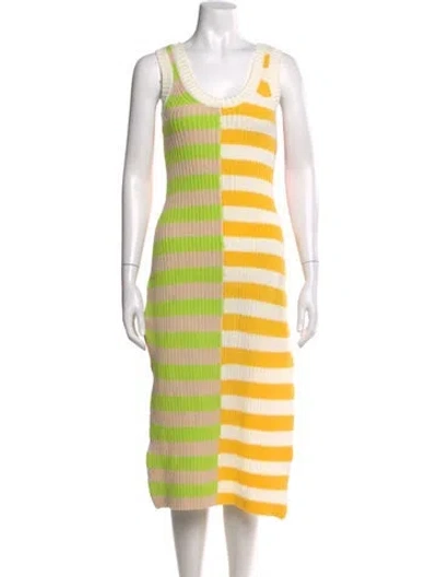 Pre-owned Staud Striped Long Dress In Green