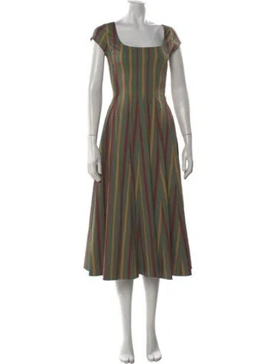 Pre-owned Staud Striped Long Dress In Green
