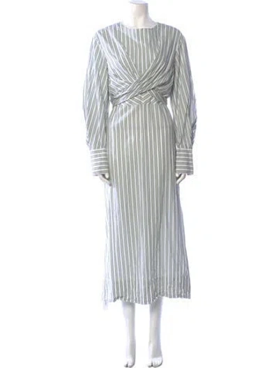 Pre-owned Staud Striped Long Dress In Green
