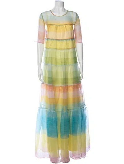Pre-owned Staud Striped Long Dress In Green