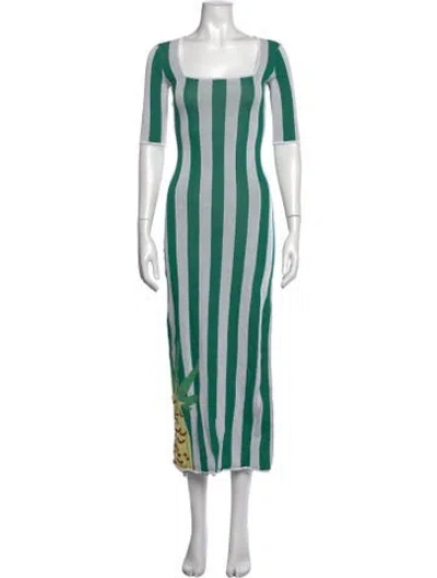 Pre-owned Staud Striped Long Dress In Green