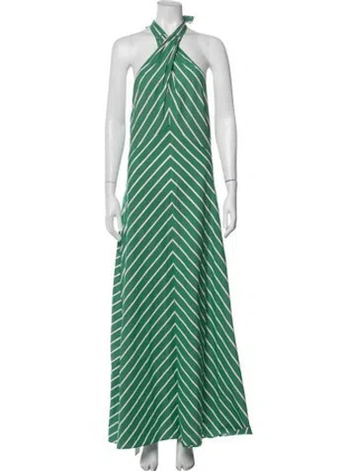 Pre-owned Staud Striped Long Dress In Green