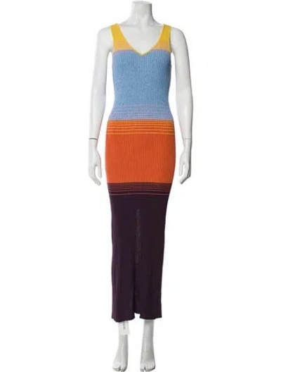 Pre-owned Staud Striped Long Dress In Multi