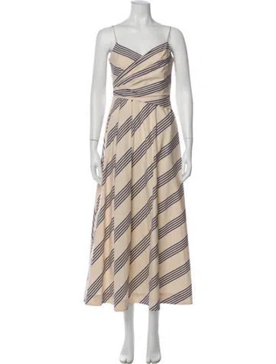 Pre-owned Staud Striped Long Dress In Neutral