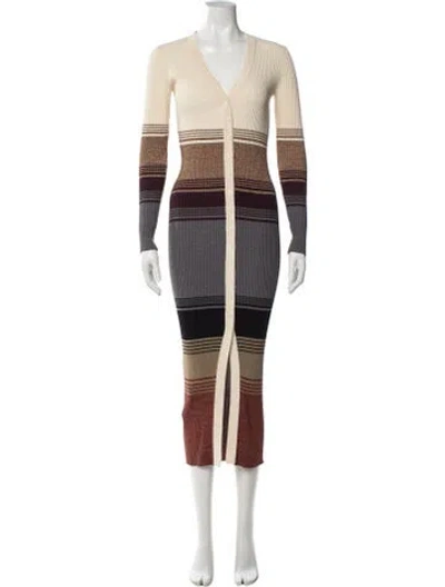 Pre-owned Staud Striped Long Dress In Neutral