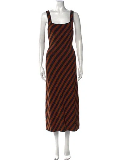 Pre-owned Staud Striped Long Dress In Orange
