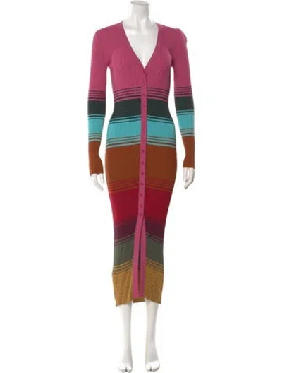 Pre-owned Staud Striped Long Dress In Pink