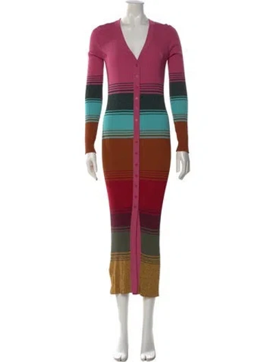 Pre-owned Staud Striped Long Dress In Pink