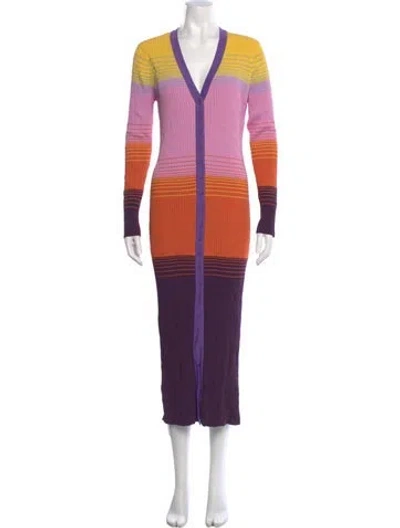 Pre-owned Staud Striped Long Dress In Purple