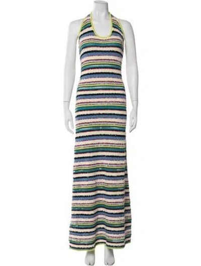 Pre-owned Staud Striped Long Dress W/ Tags In Blue