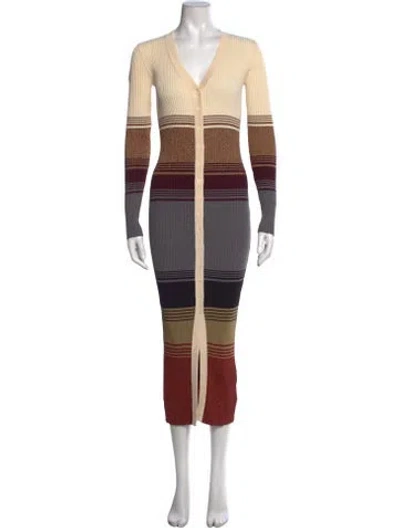 Pre-owned Staud Striped Long Dress W/ Tags In Neutrals