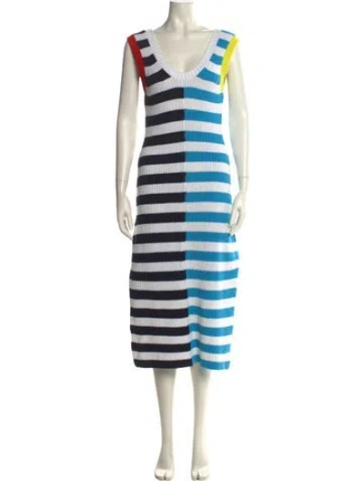 Pre-owned Staud Striped Long Dress In White