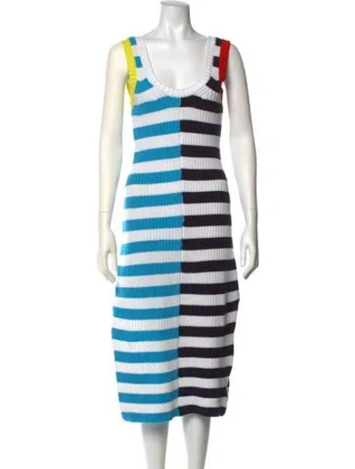 Pre-owned Staud Striped Long Dress In White