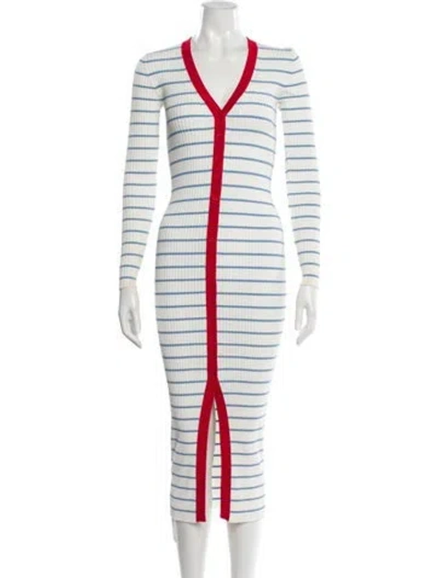Pre-owned Staud Striped Long Dress In White