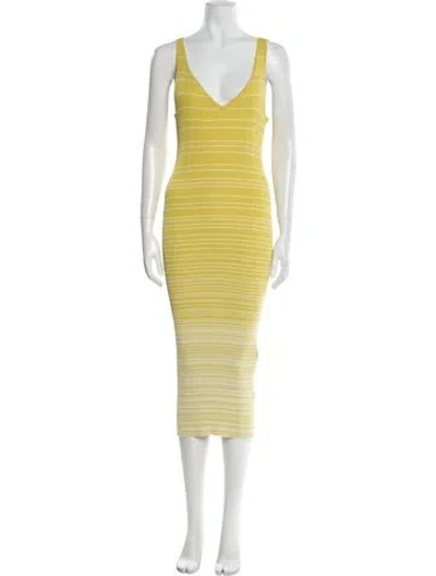 Pre-owned Staud Striped Long Dress In Yellow