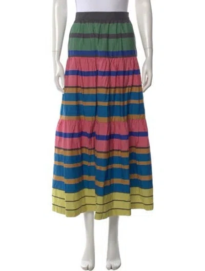 Pre-owned Staud Striped Long Skirt In Black