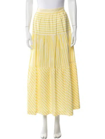 Pre-owned Staud Striped Long Skirt In Yellow