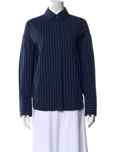 Pre-owned Staud Striped Long Sleeve Button-up Top In Blue