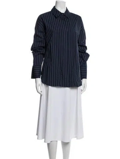 Pre-owned Staud Striped Long Sleeve Button-up Top In Blue