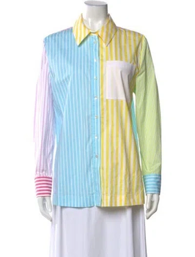 Pre-owned Staud Striped Long Sleeve Button-up Top In Blue