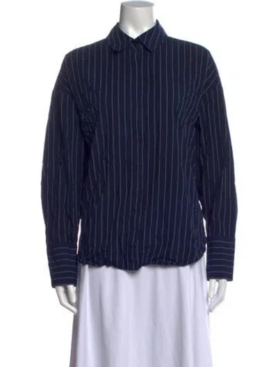 Pre-owned Staud Striped Long Sleeve Button-up Top In Blue