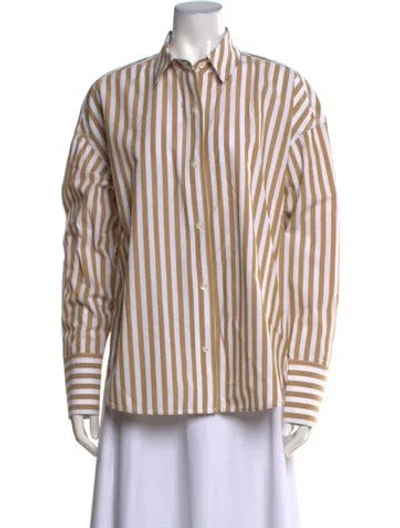Pre-owned Staud Striped Long Sleeve Button-up Top In Neutral
