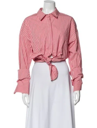 Pre-owned Staud Striped Long Sleeve Button-up Top In Pink