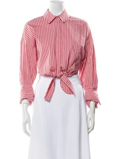 Pre-owned Staud Striped Long Sleeve Button-up Top In Pink