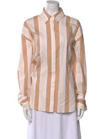 Pre-owned Staud Striped Long Sleeve Button-up Top W/ Tags In Neutral