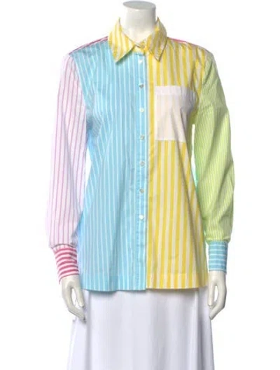 Pre-owned Staud Striped Long Sleeve Button-up Top In Yellow