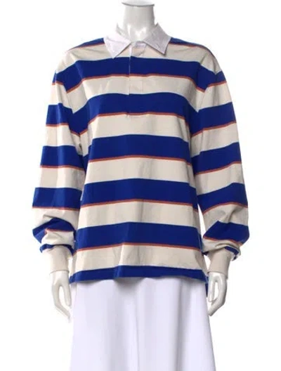 Pre-owned Staud Striped Long Sleeve Polo In Blue
