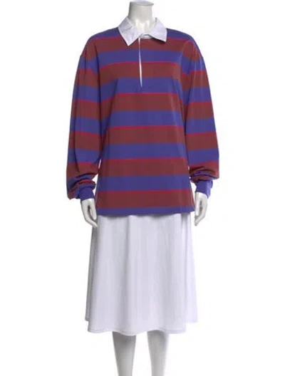 Pre-owned Staud Striped Long Sleeve Polo In Multi