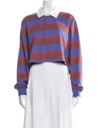 Pre-owned Staud Striped Long Sleeve Polo In Pink