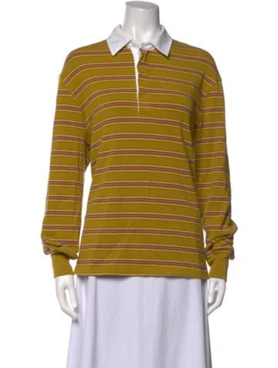 Pre-owned Staud Striped Long Sleeve Polo In Yellow