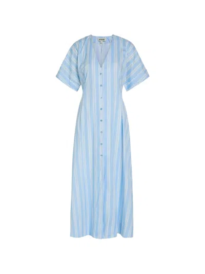 Staud Striped Midi Dress In Blue