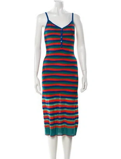 Pre-owned Staud Striped Midi Length Dress In Blue