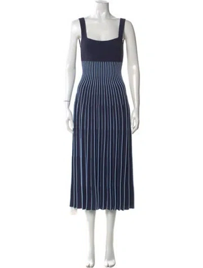 Pre-owned Staud Striped Midi Length Dress In Blue