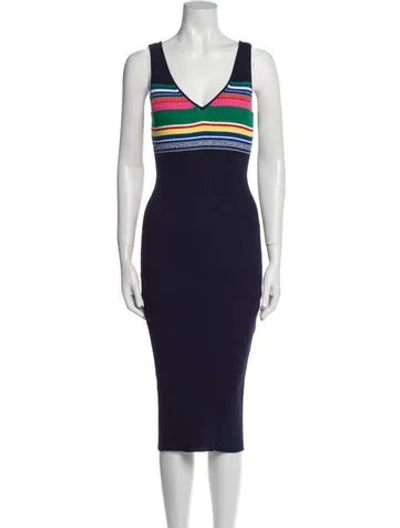 Pre-owned Staud Striped Midi Length Dress In Blue