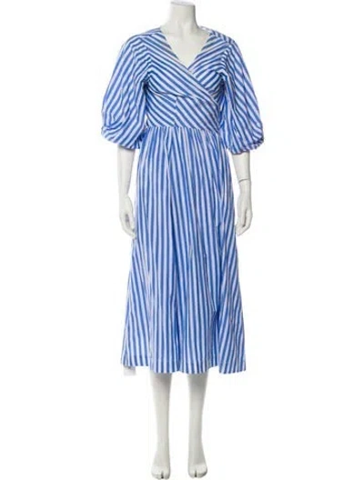Pre-owned Staud Striped Midi Length Dress In Blue