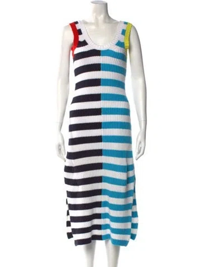 Pre-owned Staud Striped Midi Length Dress In Blue