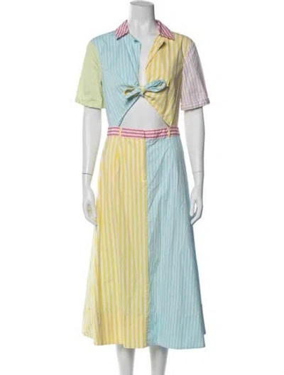 Pre-owned Staud Striped Midi Length Dress In Blue
