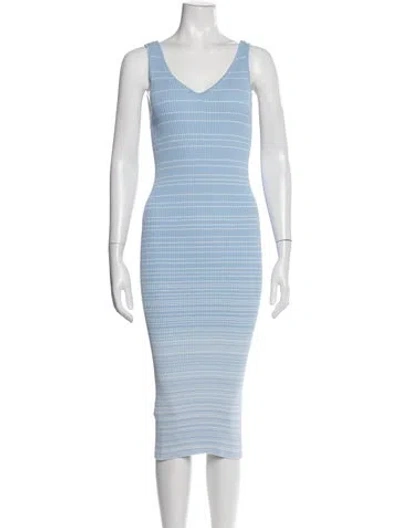 Pre-owned Staud Striped Midi Length Dress In Blue